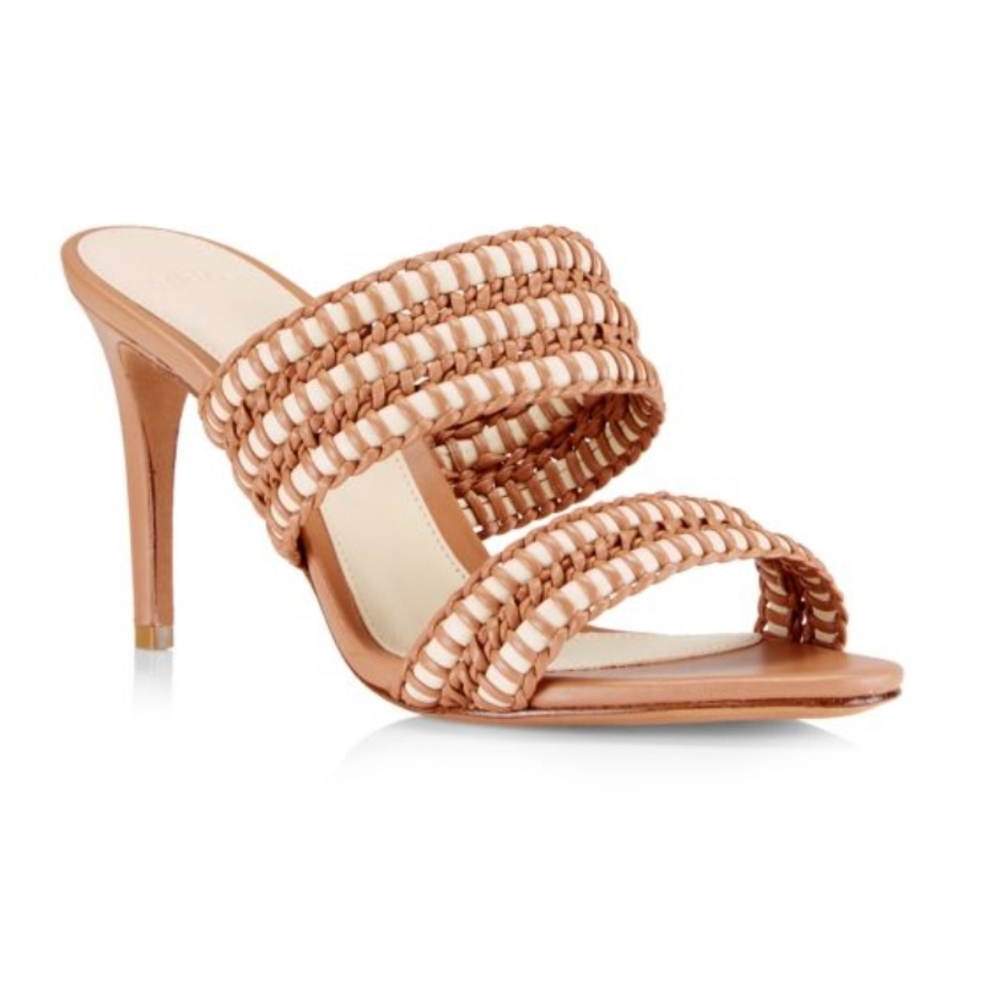 Alexandre Birman Beige and White Woven Heels. Emmy Leather Mules, EU 38.5, Sz 8.